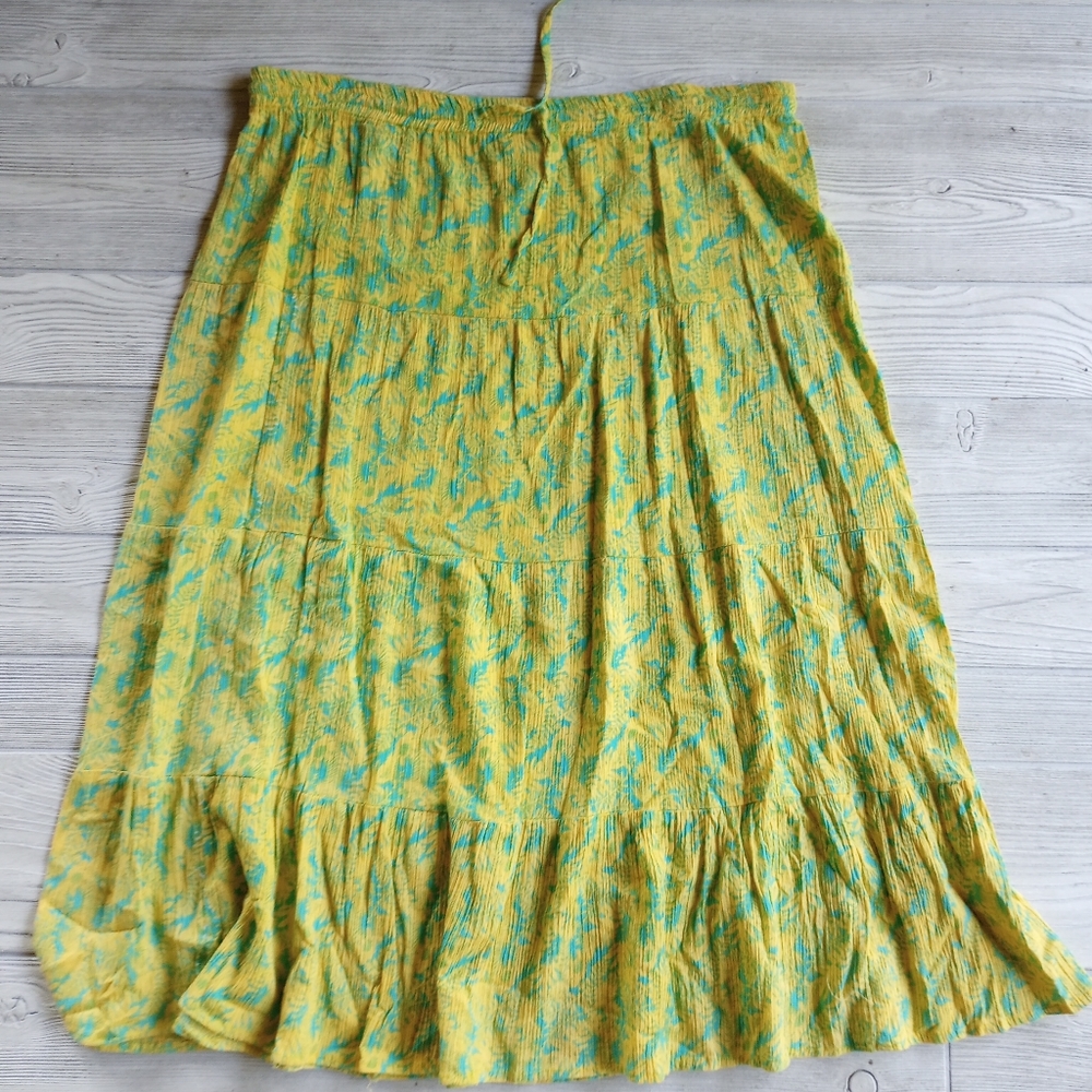 Boca Bay Womens Size Petite Large Palm Tree Print Tie Front Midi Skirt Elastic